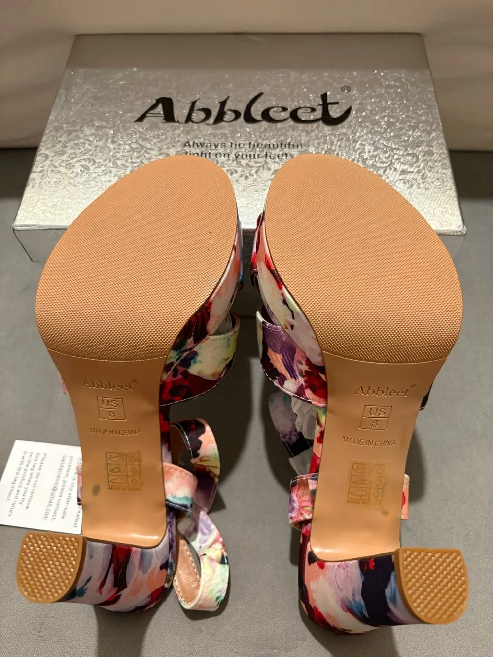 Abbleet Women’s Floral Multi-Color Platform Block Heel Sandals - US Size 8